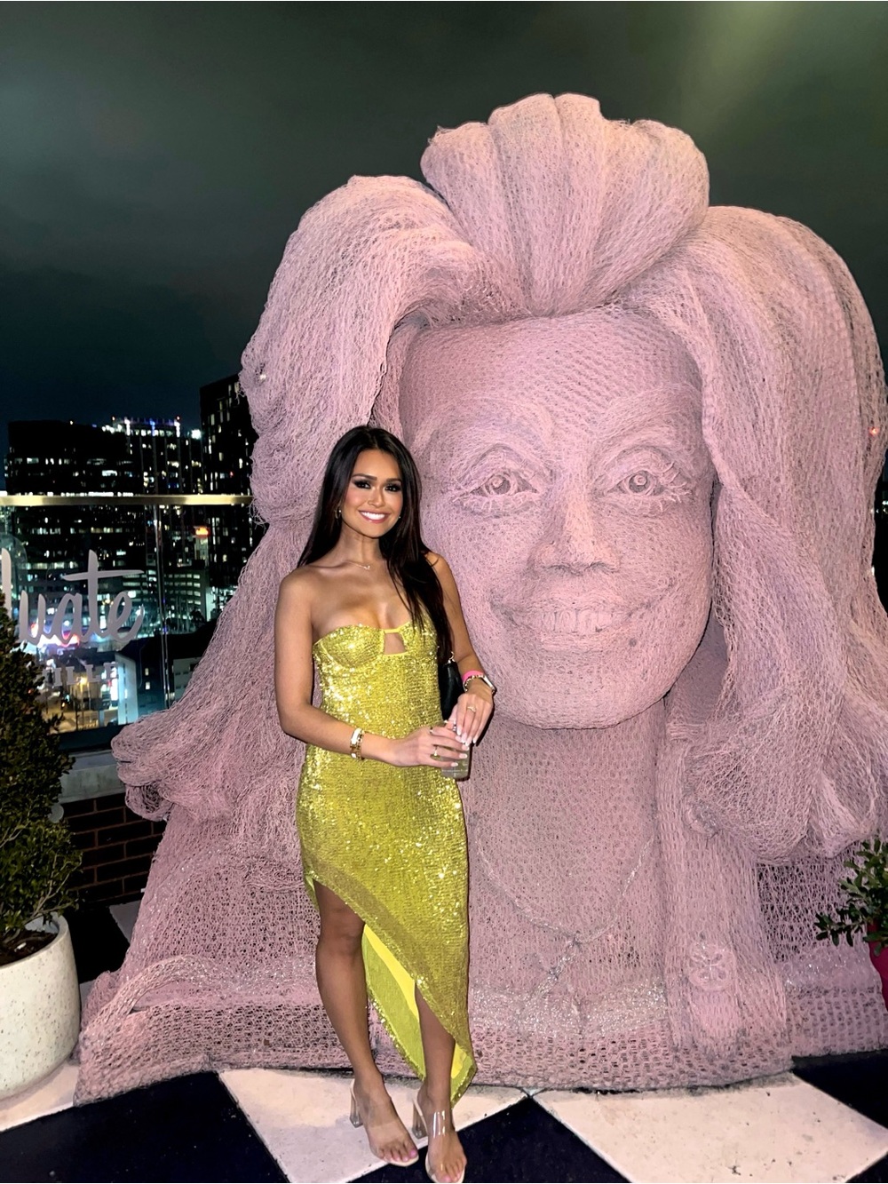 Camila Coelho Yellow Sequin Strapless Midi Dress